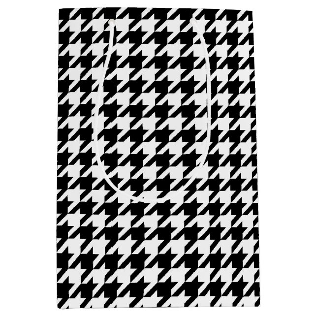 Black and White Houndstooth Check Medium Gift Bag (Front)