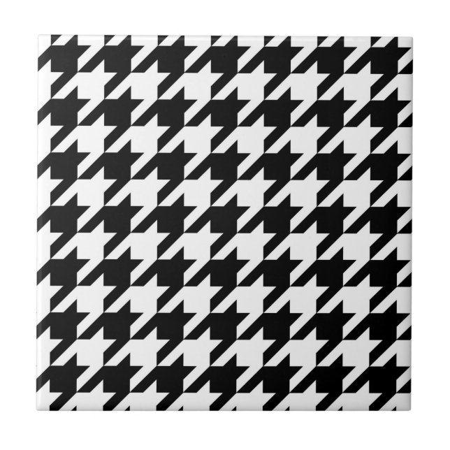 Black and White Houndstooth Check Tile (Front)