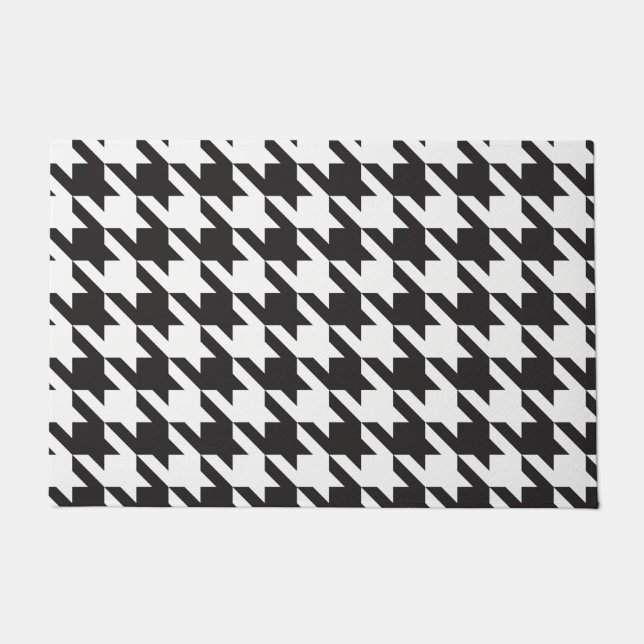 Black and White Houndstooth Door Mat (Front)