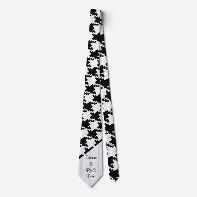 “Black and White Houndstooth” Groom’s Wedding Tie (Front)
