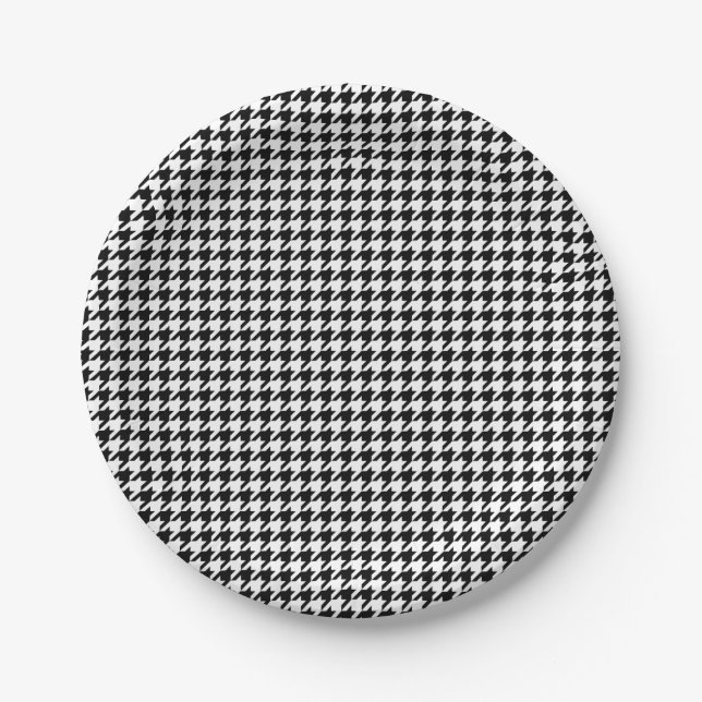 Black and White Houndstooth Holiday Paper Plates (Front)