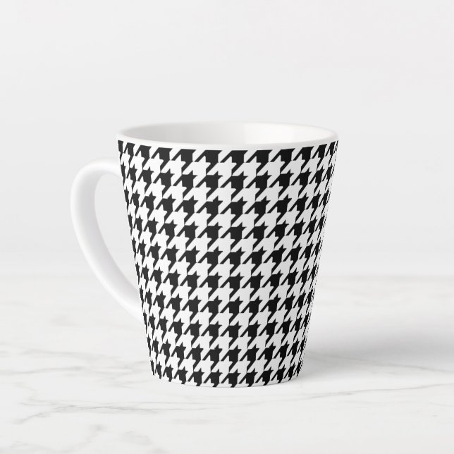 Black and White Houndstooth Latte Mug (Left Angle)