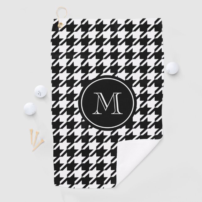 Black and White Houndstooth Monogram Golf Towel (InSitu)