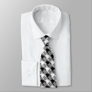 Black And White Houndstooth Patchwork Pattern Tie