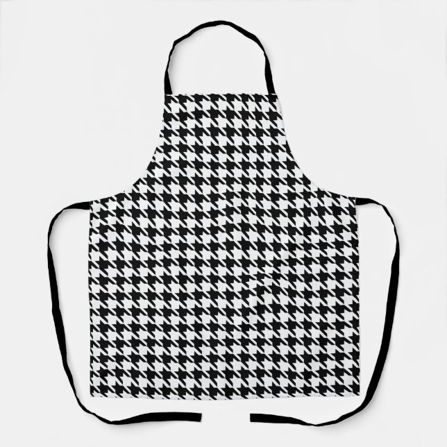 Black and White Houndstooth Pattern Apron (Front)