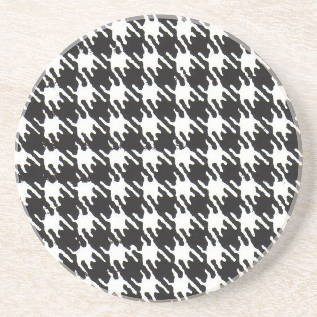 Black and white houndstooth pattern customisable coaster (Front)