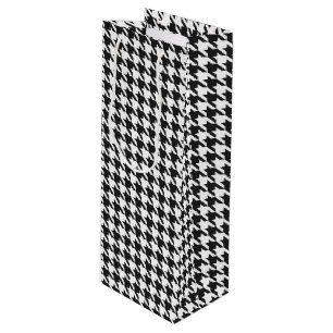 Black and White Houndstooth Pattern Wine Gift Bag