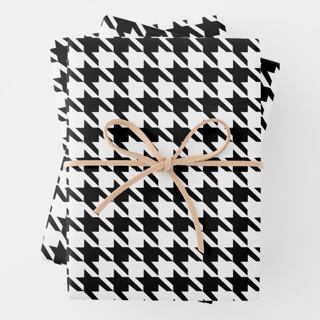 Black and White Houndstooth Pattern Wrapping Paper Sheet (In situ)