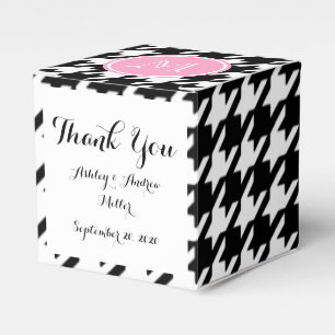 Black and White Houndstooth Pink Monogram Favour Box
