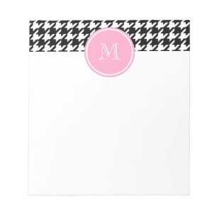 Black and White Houndstooth Pink Monogram Notepad