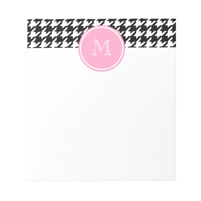 Black and White Houndstooth Pink Monogram Notepad (Front)