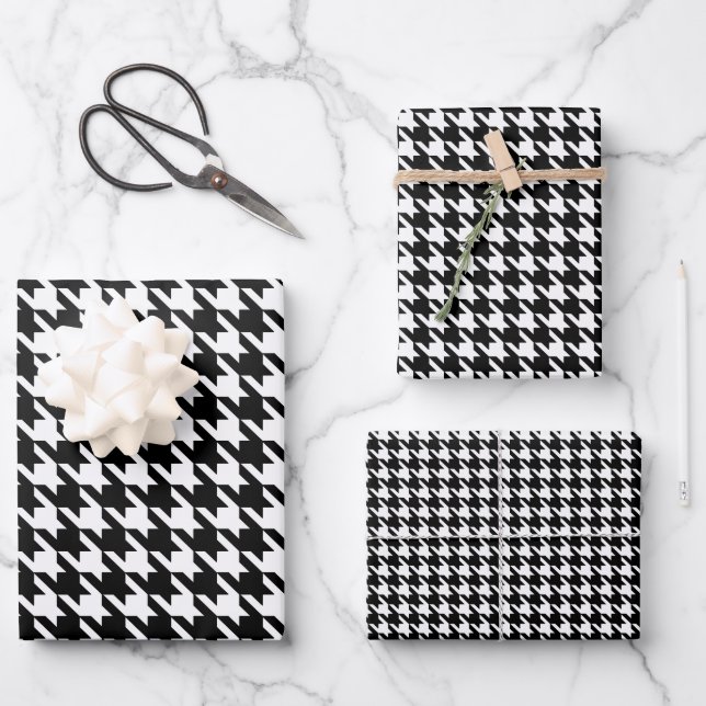 Black And White Houndstooth Wrapping Paper Sheet (Front)