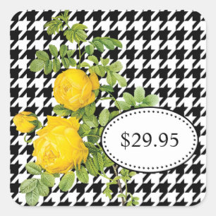 Black and White Houndstooth Yellow Rose Price Tags