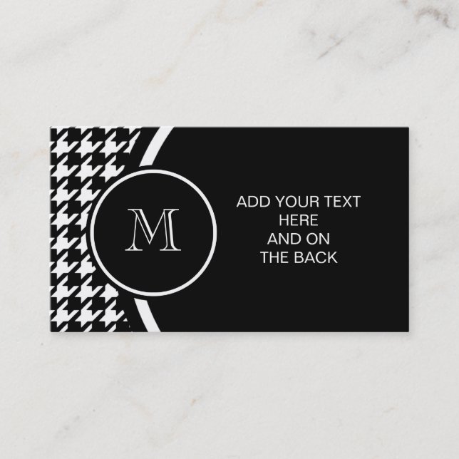 Black and White Houndstooth Your Monogram Business Card (Front)