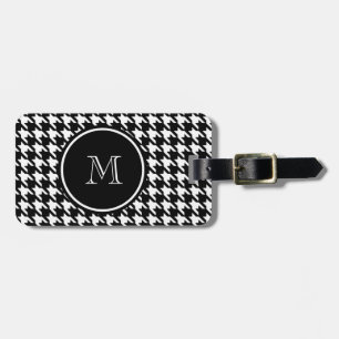 Black and White Houndstooth Your Monogram Luggage Tag