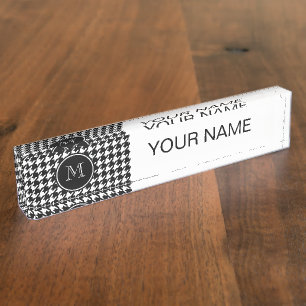Black and White Houndstooth Your Monogram Nameplate