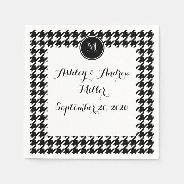 Black and White Houndstooth Your Monogram Napkin (Front)