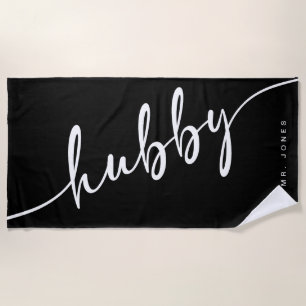 Black and White Hubby Beach Towel, Gift for Groom Beach Towel