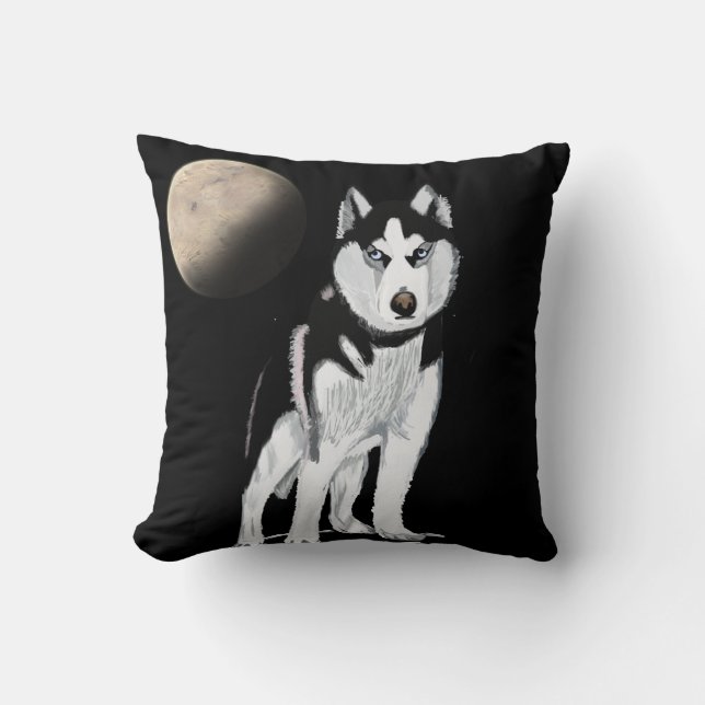 Black and White Husky Dog Cushion (Front)