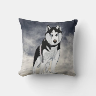 Black and White Husky Dog Cushion