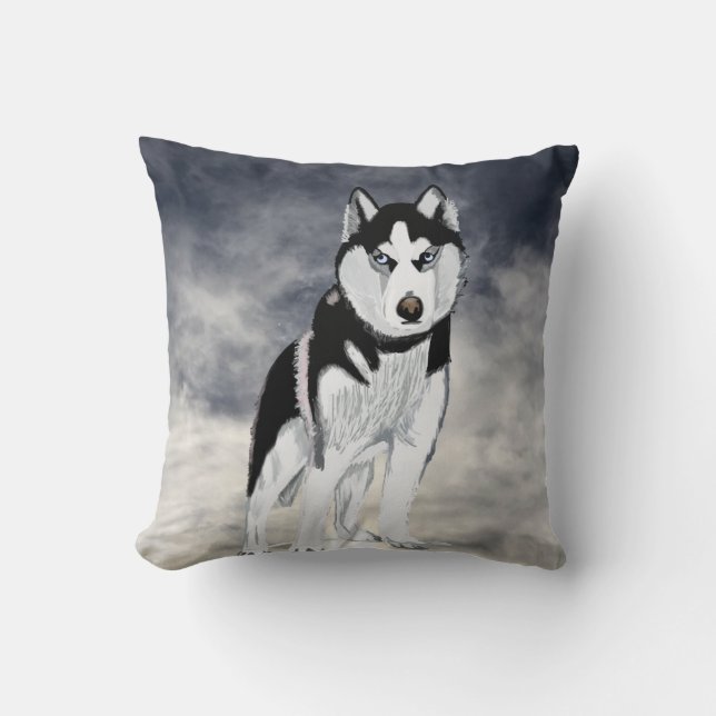Black and White Husky Dog Cushion (Front)