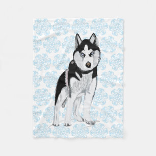 Black and white Husky Fleece Blanket