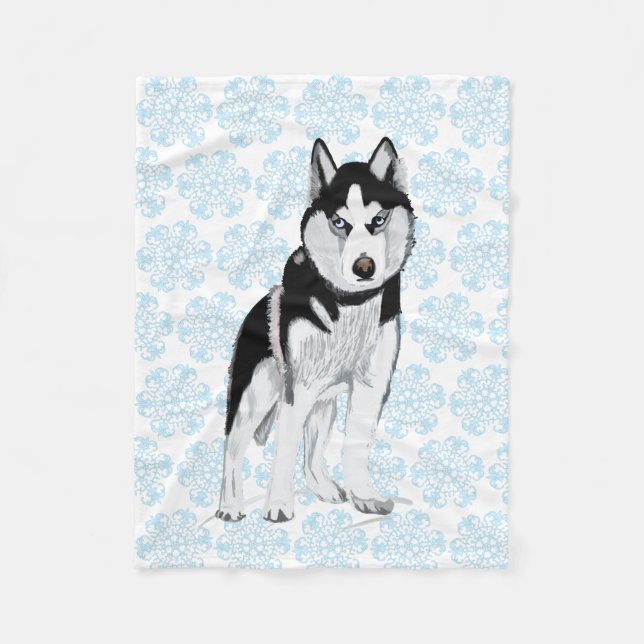 Black and white Husky Fleece Blanket (Front)