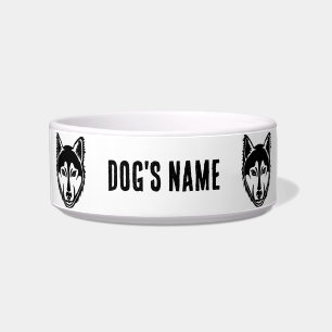 Black and White Husky Portrait Lino Cut + Name Bowl