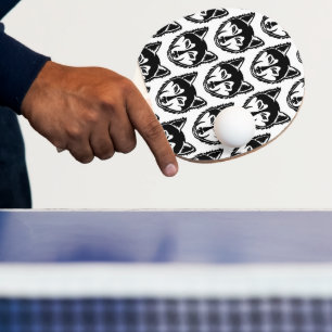 Black and White Husky Portrait Lino Cut Pattern Ping Pong Paddle