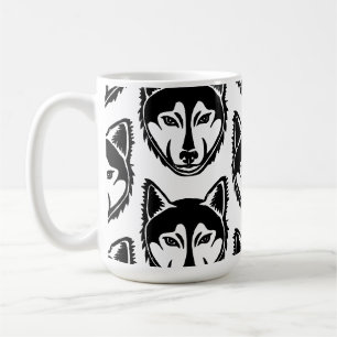Black and White Husky Portrait Lino Cut Print Coffee Mug