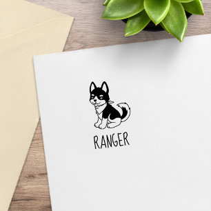 Black and White Husky Puppy Dog Custom Name 1x1 Rubber Stamp