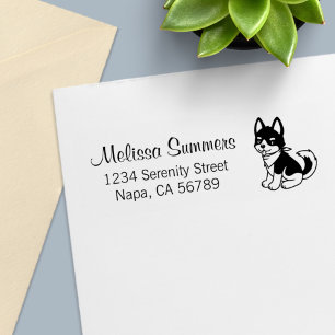 Black and White Husky Puppy Dog Return Address Self-inking Stamp