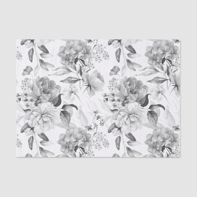 Black and White Hydrangea Dutch Still Life Art Tissue Paper (Front)
