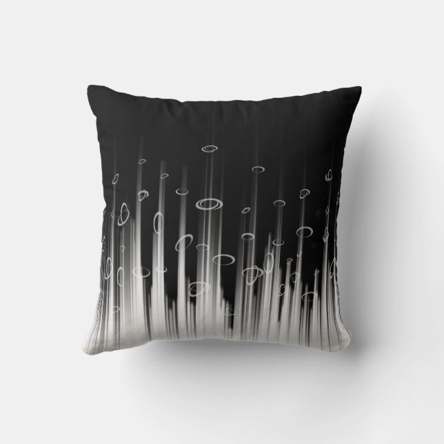 Black And White Hypnotic Circled Line Streaks Art Cushion (Back)