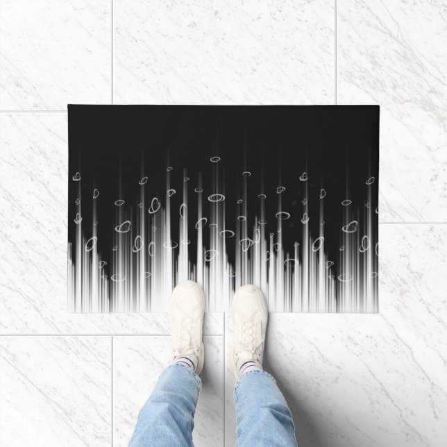 Black And White Hypnotic Circled Line Streaks Art Doormat (Indoor)