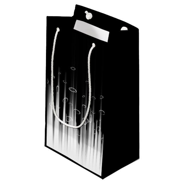 Black And White Hypnotic Circled Line Streaks Art Small Gift Bag (Front Angled)