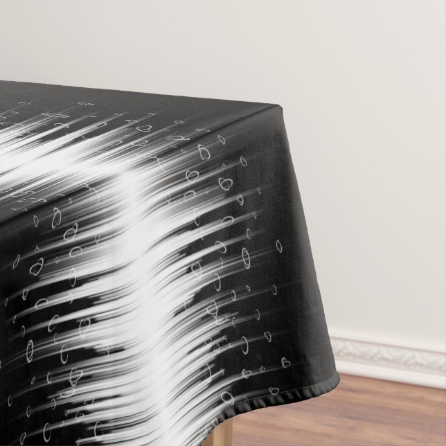 Black And White Hypnotic Circled Line Streaks Art Tablecloth (In Situ)