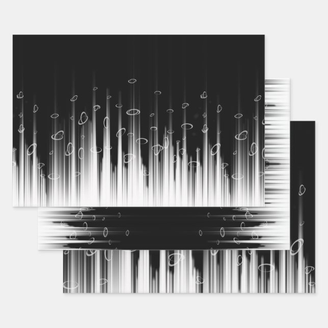 Black And White Hypnotic Circled Line Streaks Art Wrapping Paper Sheet (Set)