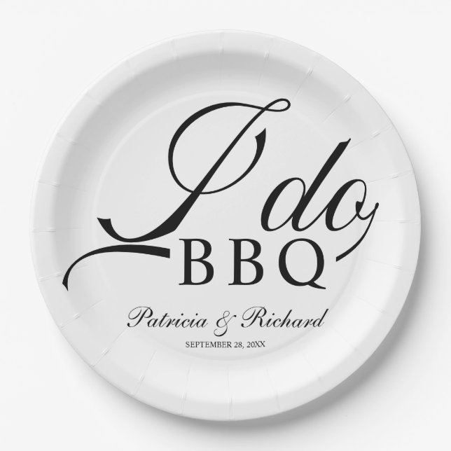 Black And White I Do BBQ Engagement Party Paper Plate (Front)