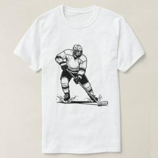 Black and White Ice Hockey Player T-Shirt