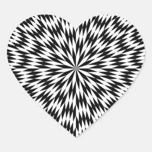 Black and White Icosagon Pattern Heart Sticker