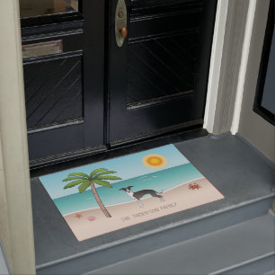 Black And White Iggy Dog At Tropical Summer Beach Doormat