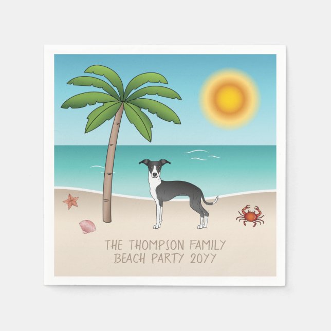 Black And White Iggy Dog At Tropical Summer Beach Napkin (Front)
