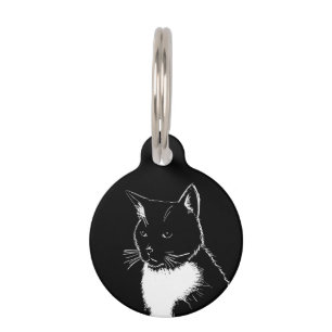 Black and white illustrated Cat Pet tag