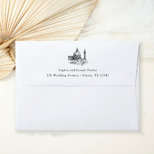 Black and White Illustrated Italian Wedding Envelope