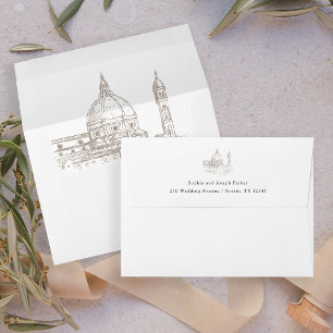 Black and White   Illustrated Italian Wedding Envelope