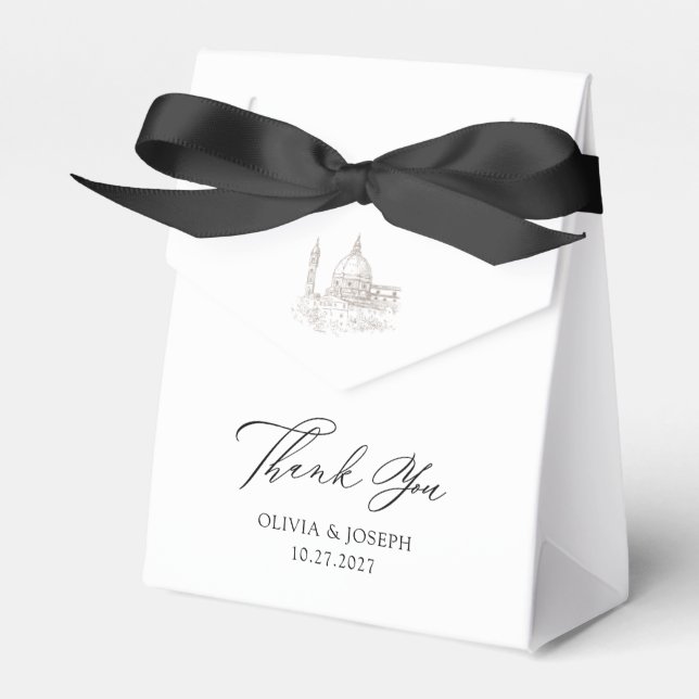Black and White | Illustrated Italian Wedding Favour Box (Front Side)