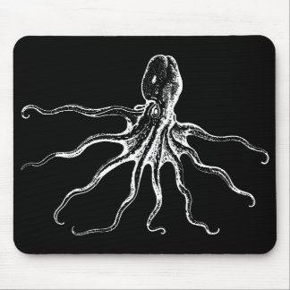 Black and White Illustrated Octopus Sea Creature Mouse Mat