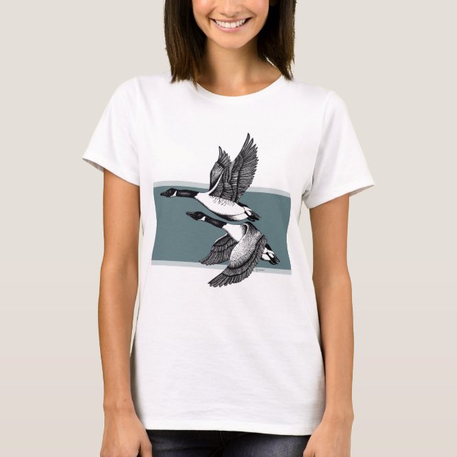 Black and white illustration of Canada Geese T-Shirt (Front)