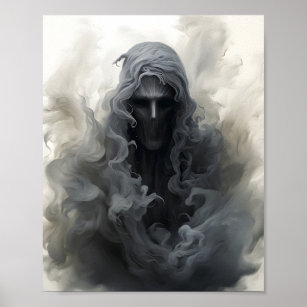 Black And White Illustration Of Creepy Ghost  Poster
